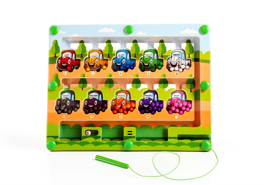 WOODENFUN Bead Maze displayed on a play mat with colorful beads